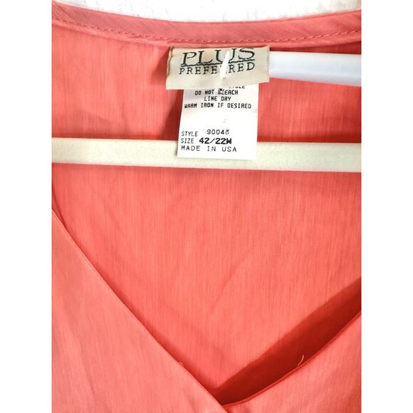 Vtg Plus Preferred Peach Silk Like Short Sleeve Button Up Size 22W - Picture 2 of 5